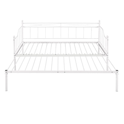 Twin Size Metal Daybed with Trundle, Daybed with Slat No Box required White