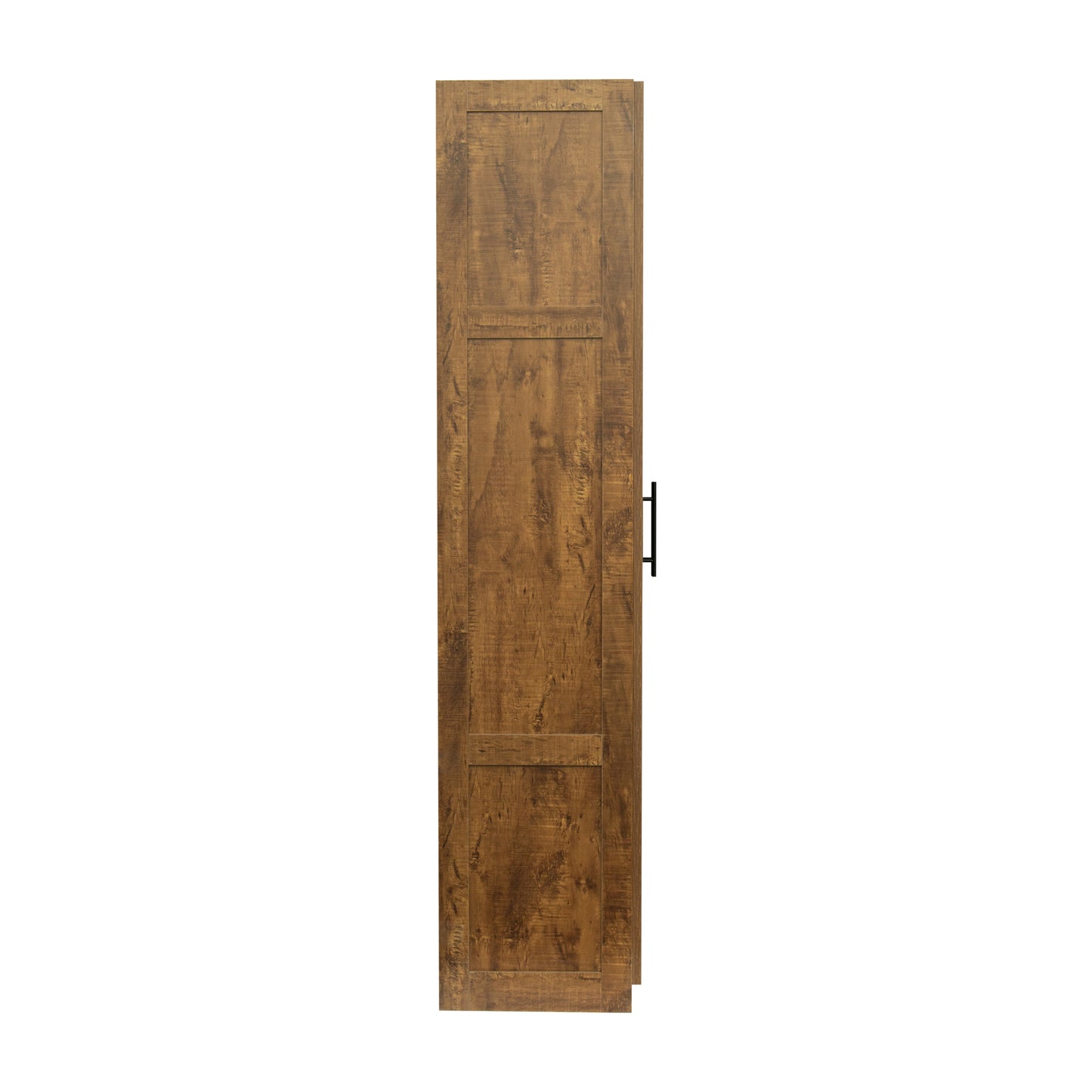 High wardrobe and kitchen cabinet with 2 doors and 3 partitions to separate 4 storage spaces, walnut