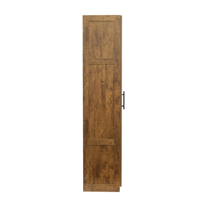 High wardrobe and kitchen cabinet with 2 doors and 3 partitions to separate 4 storage spaces, walnut