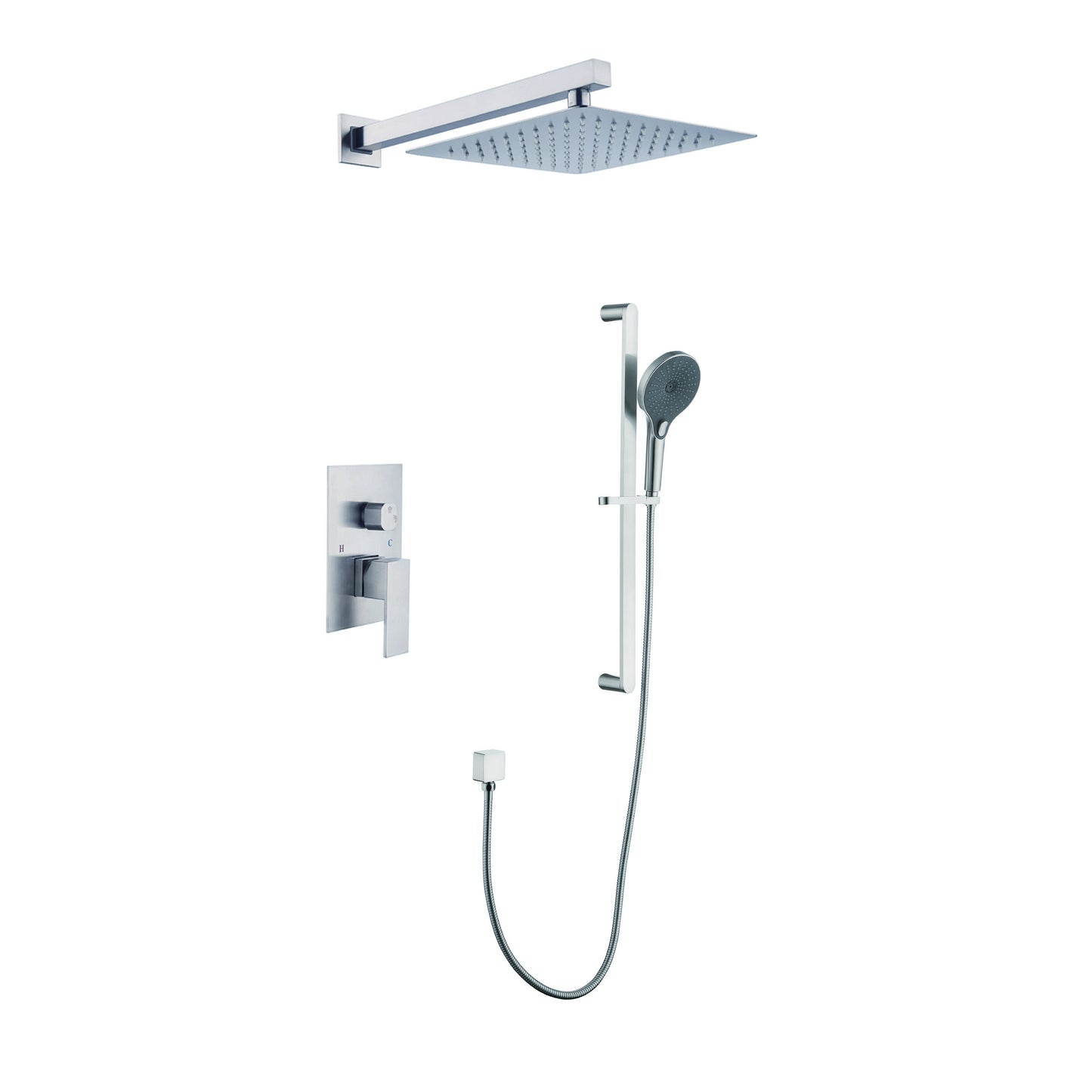 Shower System 10 Inch Square Bathroom Luxury Rain Mixer Shower Combo Set Pressure Balanced Shower System with Shower Head, Hand Shower, Slide Bar, Shower Arm, Hose, and Valve Trim