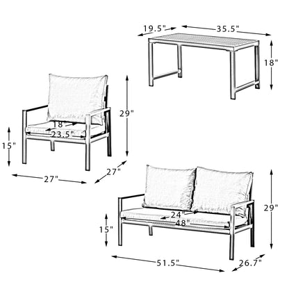 Helice Outdoor Conversation Aluminum 4 Piece Sofa Sets with Cushions