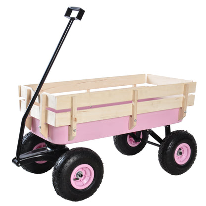 Outdoor Wagon All Terrain Pulling w/Wood Railing Air Tires Children Kid Garden