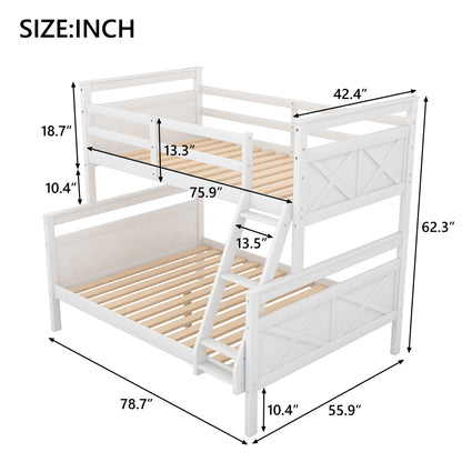 Twin over Full Bunk Bed with ladder, Safety Guardrail, Perfect for Bedroom, White