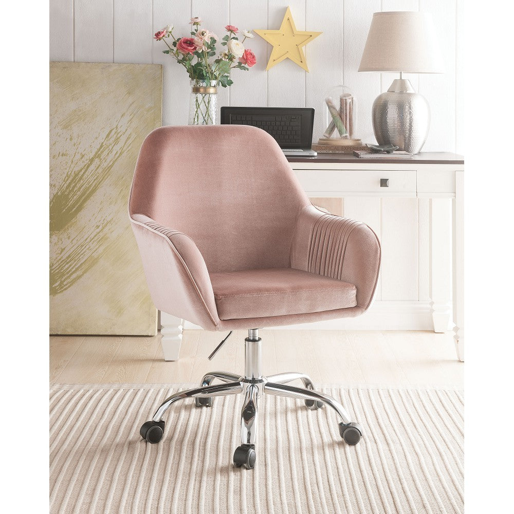 ACME Eimer Office Chair in Peach Velvet & Chrome 92504