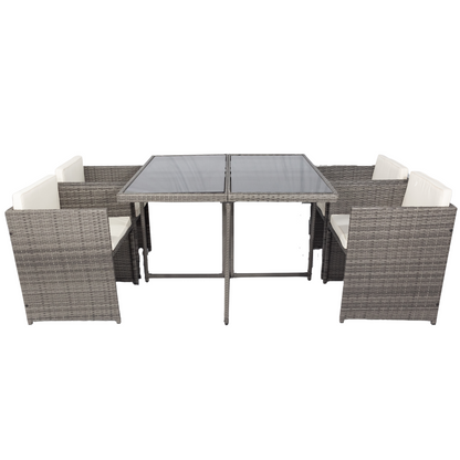 5 Pieces Patio Dining Sets Outdoor Space Saving Rattan Chairs with Glass Table Cushioned Seating