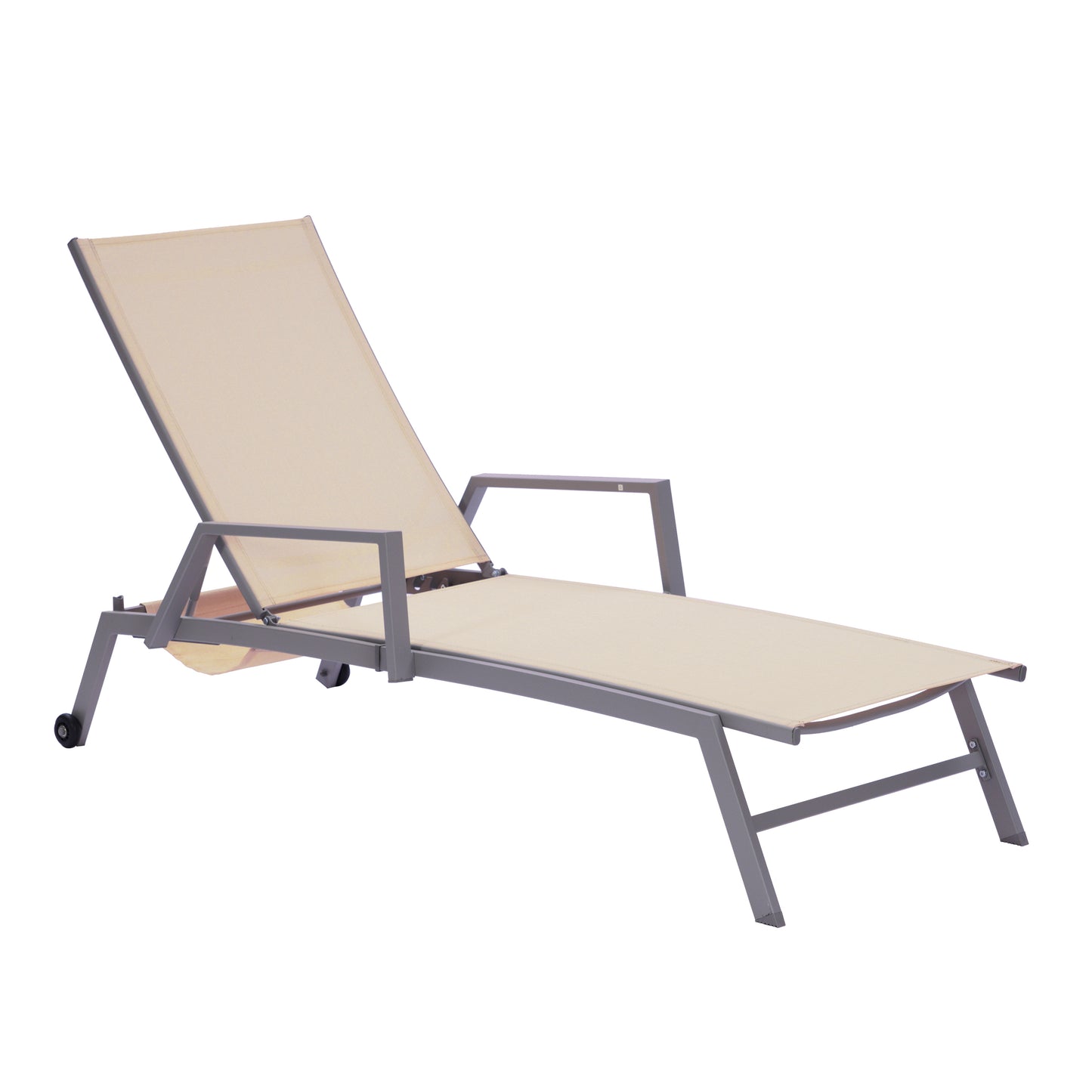 Patio Lounge Chair, Textilene Steel Pool Lounge Chair, Patio Chaise Lounge With Armrests And Wheels For Patio Backyard Porch Garden Poolside