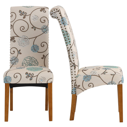 Bionic Beige Pattern Dining Chair with Nail Head Trim, Set of 2