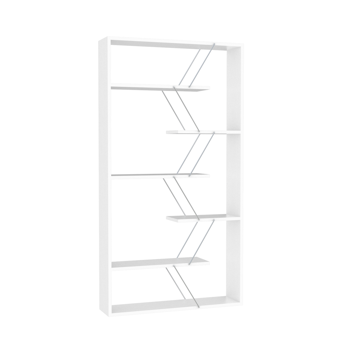 Furnish Home Store Wood Frame Etagere Open Back 6 Shelves Bookcase Industrial Bookshelf for Office and Living Rooms Modern Bookcases Large Bookshelf Organizer, White/Chrome