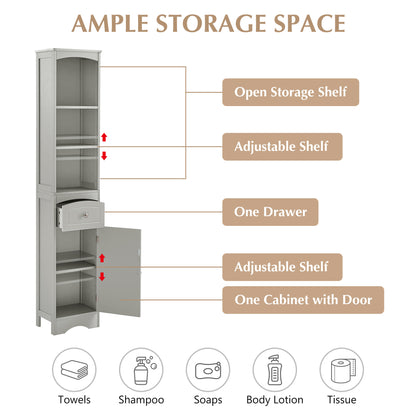 Tall Bathroom Cabinet, Freestanding Storage Cabinet with Drawer, MDF Board, Adjustable Shelf, Grey