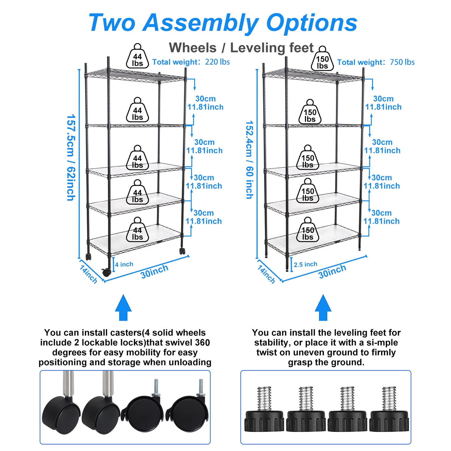 5 Tier Shelf Wire Shelving Unit, NSF Heavy Duty Wire Shelf Metal Large Storage Shelves Height Adjustable Utility for Garage Kitchen Office Commercial Shelving Steel Layer Shelf - Black