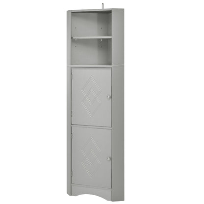 Tall Bathroom Corner Cabinet, Freestanding Storage Cabinet with Doors and Adjustable Shelves, MDF Board, Gray