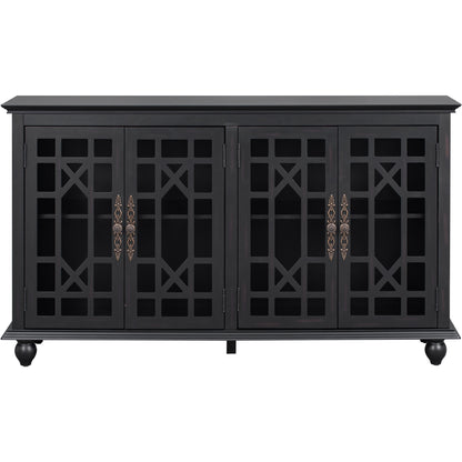 TREXM Sideboard with Adjustable Height Shelves, Metal Handles, and 4 Doors for Living Room, Bedroom, and Hallway (Espresso)