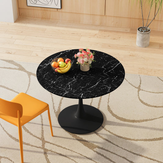 42.12"Modern Round Dining Table with Printed Black Marble Table Top,Metal Base  Dining Table, End Table Leisure Coffee Table