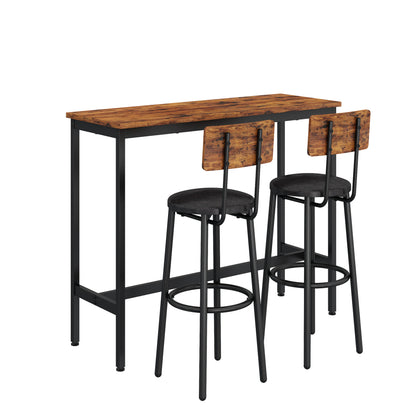 Bar Table Set with 2 Bar stools PU Soft seat with backrest (Rustic Brown,43.31’’w x 15.75’’d x 23.62’’h)