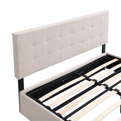 Queen Size Upholstered Platform Bed with Underneath Storage Space,Beige