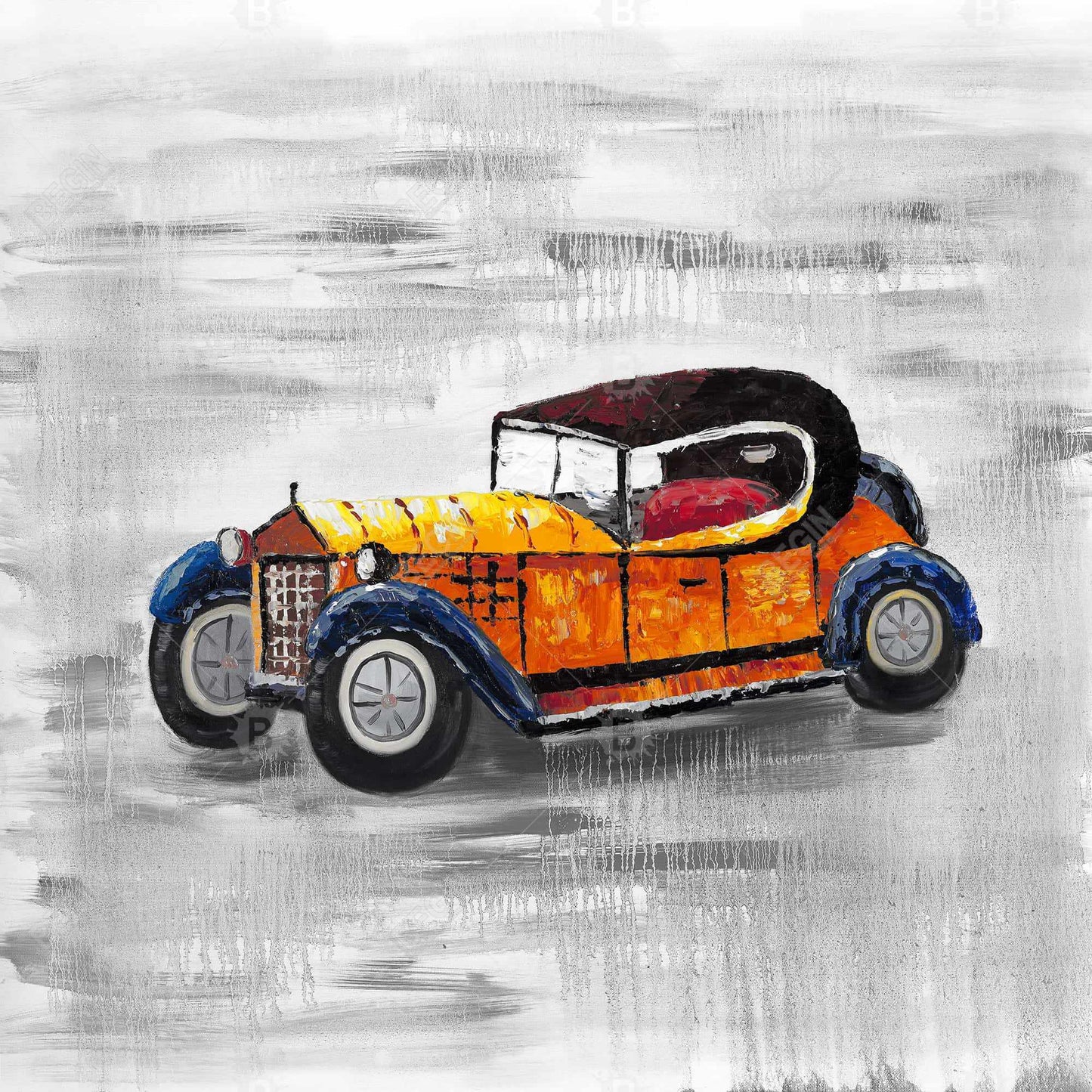 Yellow vintage car toy - 12x12 Print on canvas