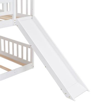 Twin-Over-Twin-Over-Twin Triple Bed with Built-in Ladder and Slide, Triple Bunk Bed with Guardrails, White(OLD SKU: LP000051AAK)