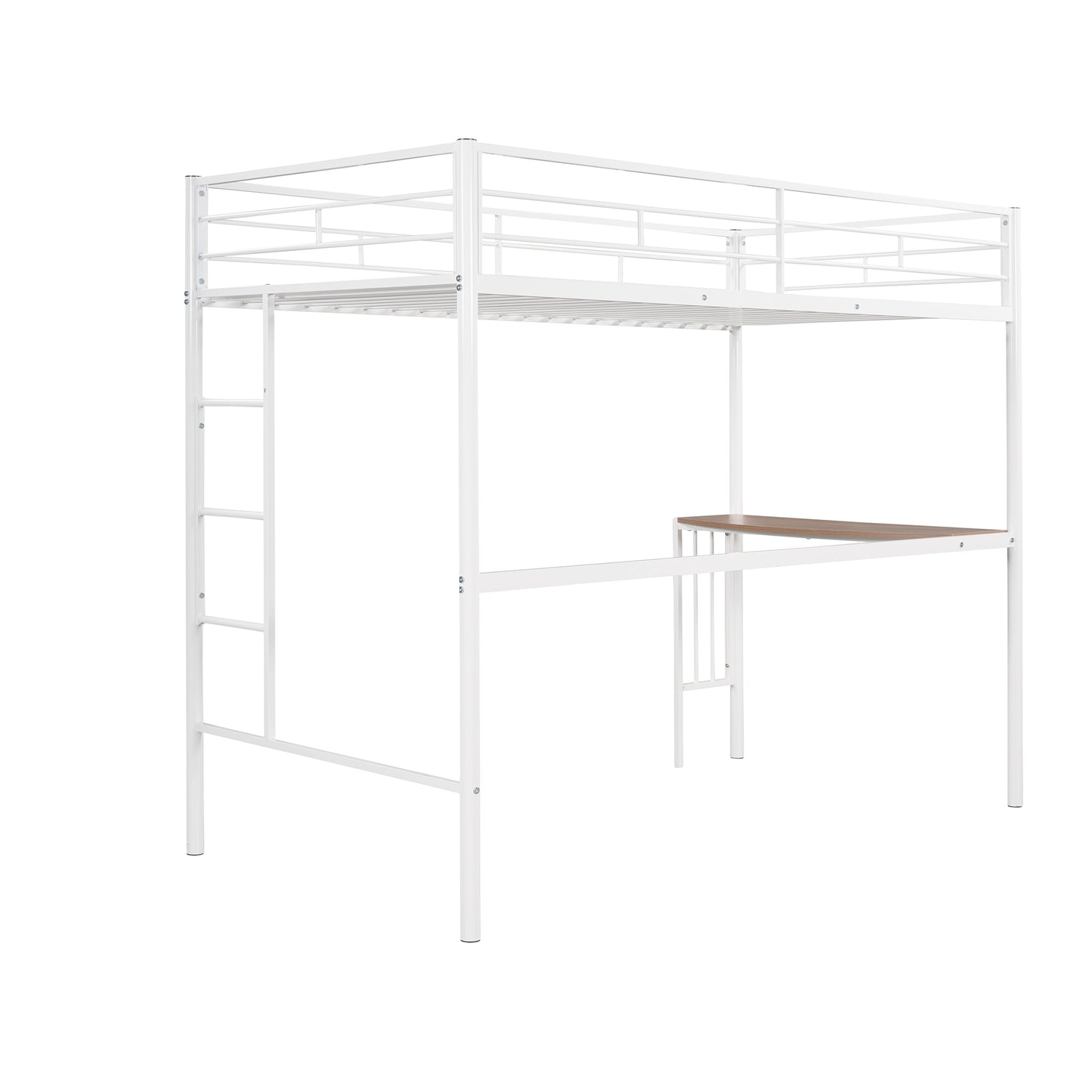 Twin Over Full Metal Bunk Bed with Desk, Ladder and Quality Slats for Bedroom, Metallic  White（OLD SKU :LP000092AAK）