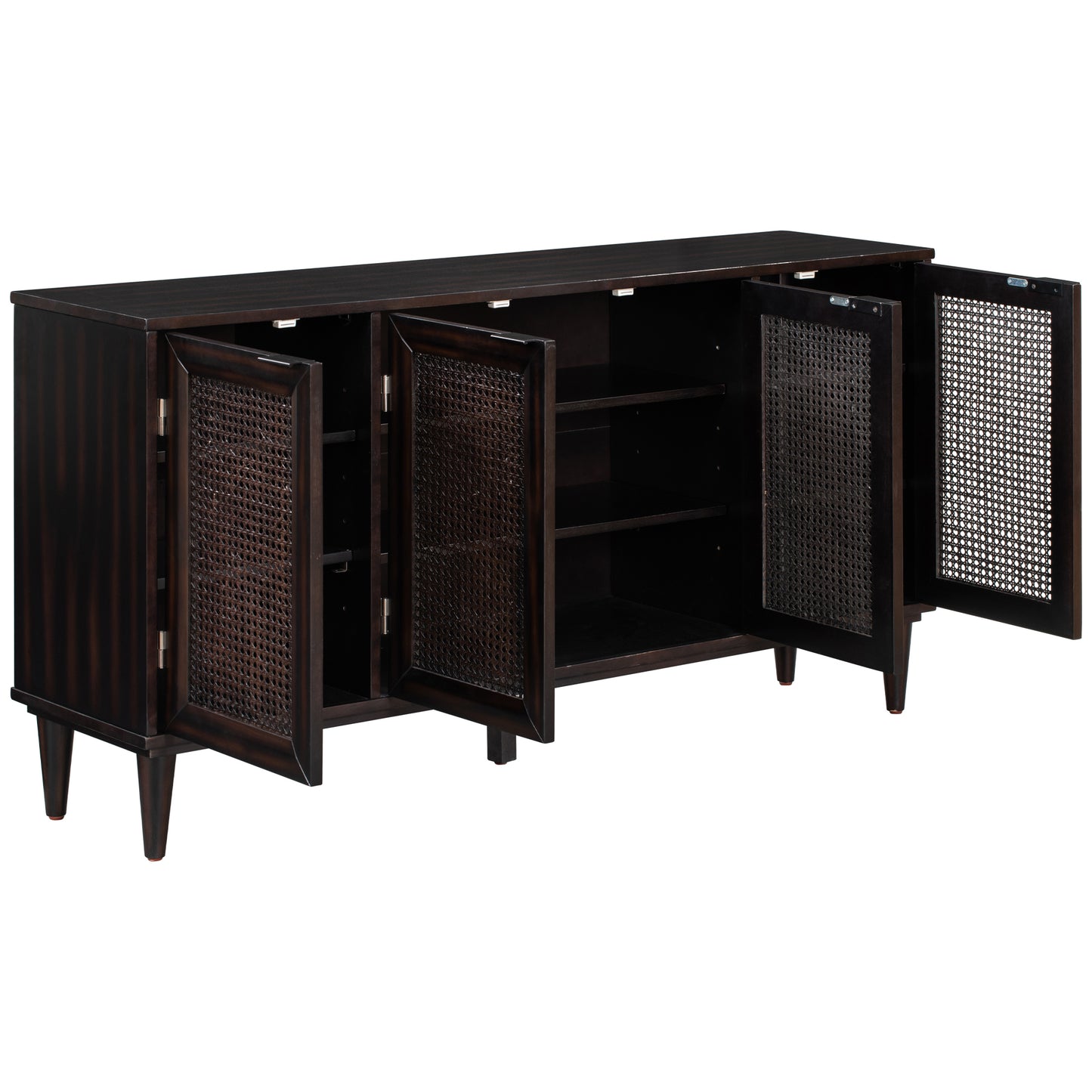 TREXM Large Storage Space Sideboard with Artificial Rattan Door and Unobtrusive Doorknob for Living Room and Entryway (Espresso)