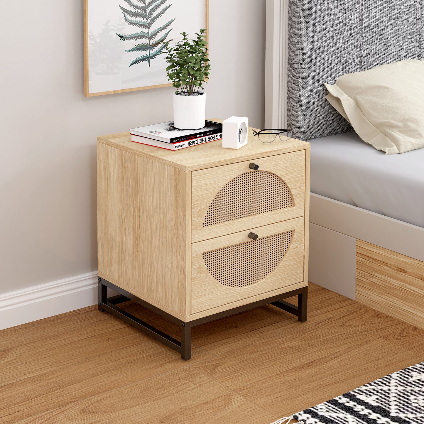 Allen 2 Drawer side table，Display Rack for Bedroom and Living Room，Nightstand Side Table Bedroom Storage Drawer Bedside End Table