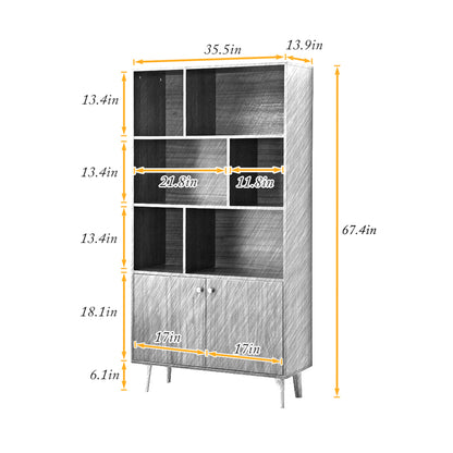 Bookcase, Bookshelf with Doors, Gray Oak