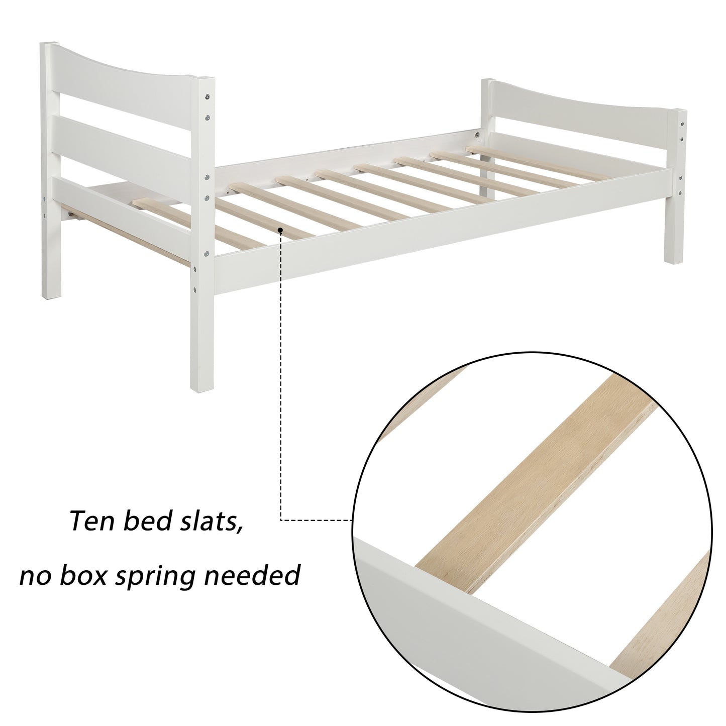 【Not allowed to sell to Walmart】Twin Size Wood Platform Bed with Headboard and Wooden Slat Support (White)