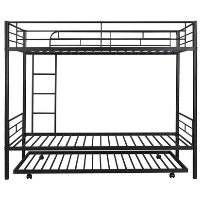 Twin-Over-Twin Metal Bunk Bed With Trundle,Can be Divided into two beds,No Box Spring needed ,Black ( old sku: MF194806AAB )