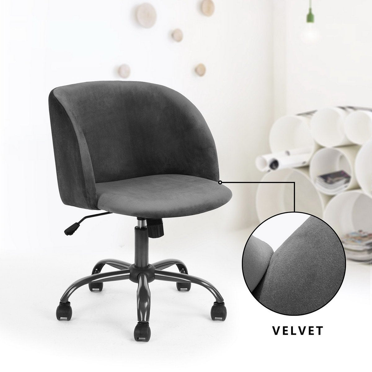 Velvet Upholstered Home office task chair - Dark Grey