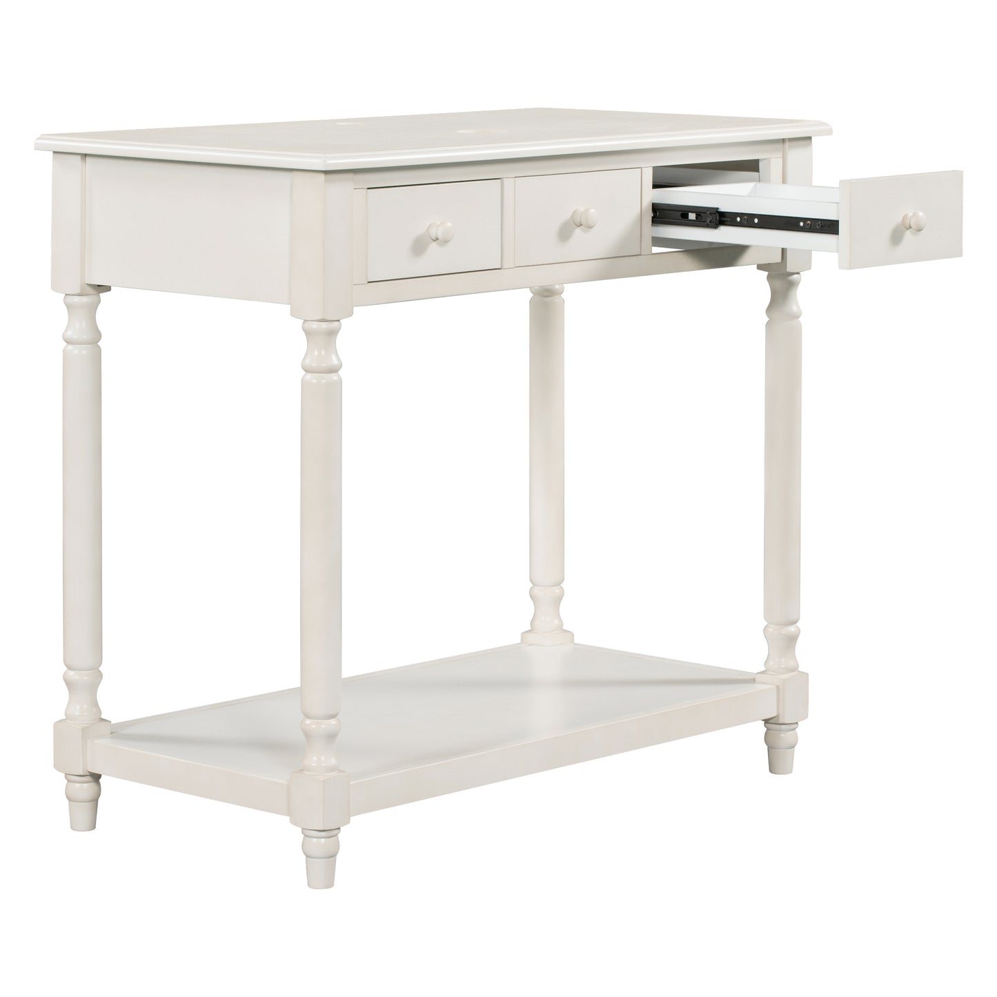 36" Bathroom Vanity Base without Sink, Open Storage Shelf, Two Drawers, Pre-Drilled Holes, Roman Style, Antique White