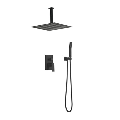 16 Inches Matte Black Shower Set System Bathroom Luxury Rain Mixer Shower Combo Set Ceiling Mounted Rainfall Shower Head Faucet (Contain Shower Faucet Rough-In Valve Body and Trim)