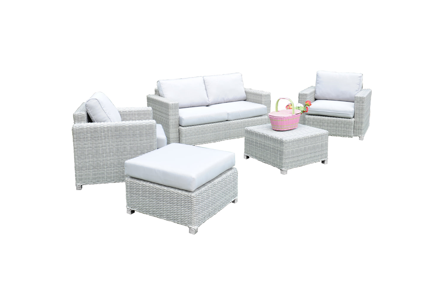 5 Piece Rattan Sectional Seating Group with Cushions (Color:LIGHT GREY)