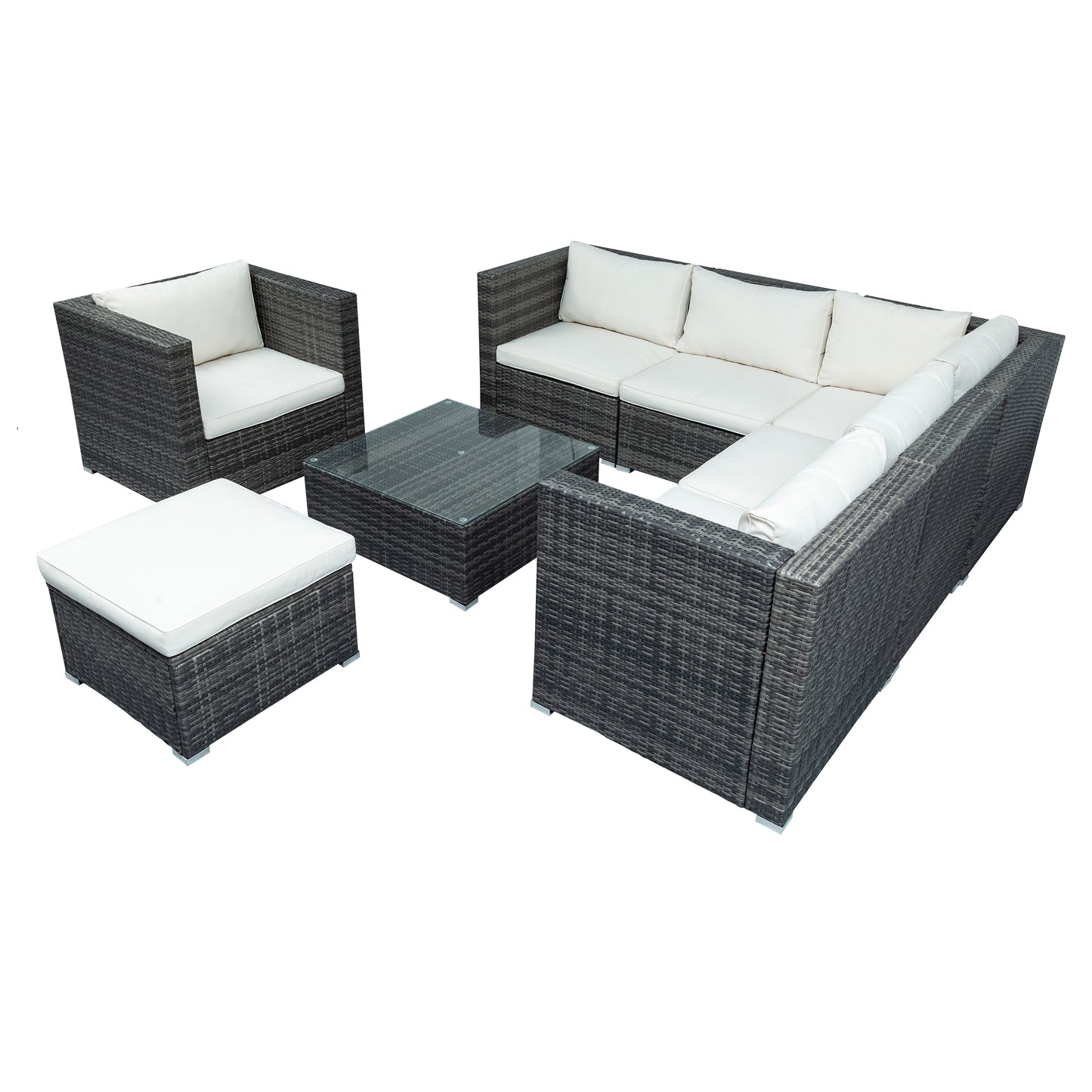 U_STYLE Patio Furniture Sets, 8-Piece Patio Wicker Corner Sofa with Cushions, Ottoman and Coffee Table