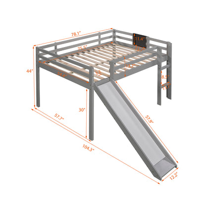 Full size Loft Bed Wood Bed with Slide, Stair and Chalkboard,Gray（Old SKU:WF282116AAE）