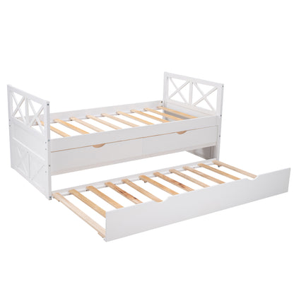 Multi-Functional Daybed with Drawers and Trundle, White