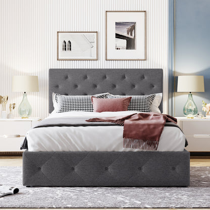 Full size Upholstered Platform bed with a Hydraulic Storage System - Gray