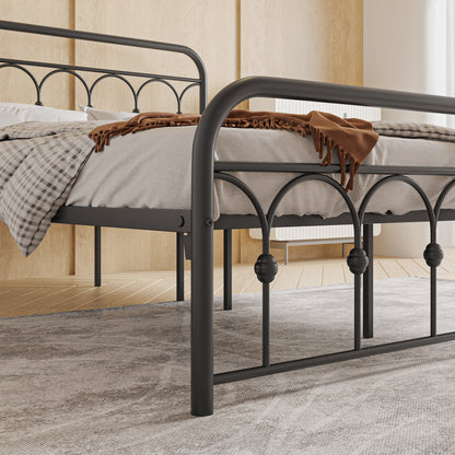 Queen Metal Bed Frame with Headboard and Footboard Platform Queen Size No Box Spring Needed 12.4" Under Bed Storage, Queen Size Black