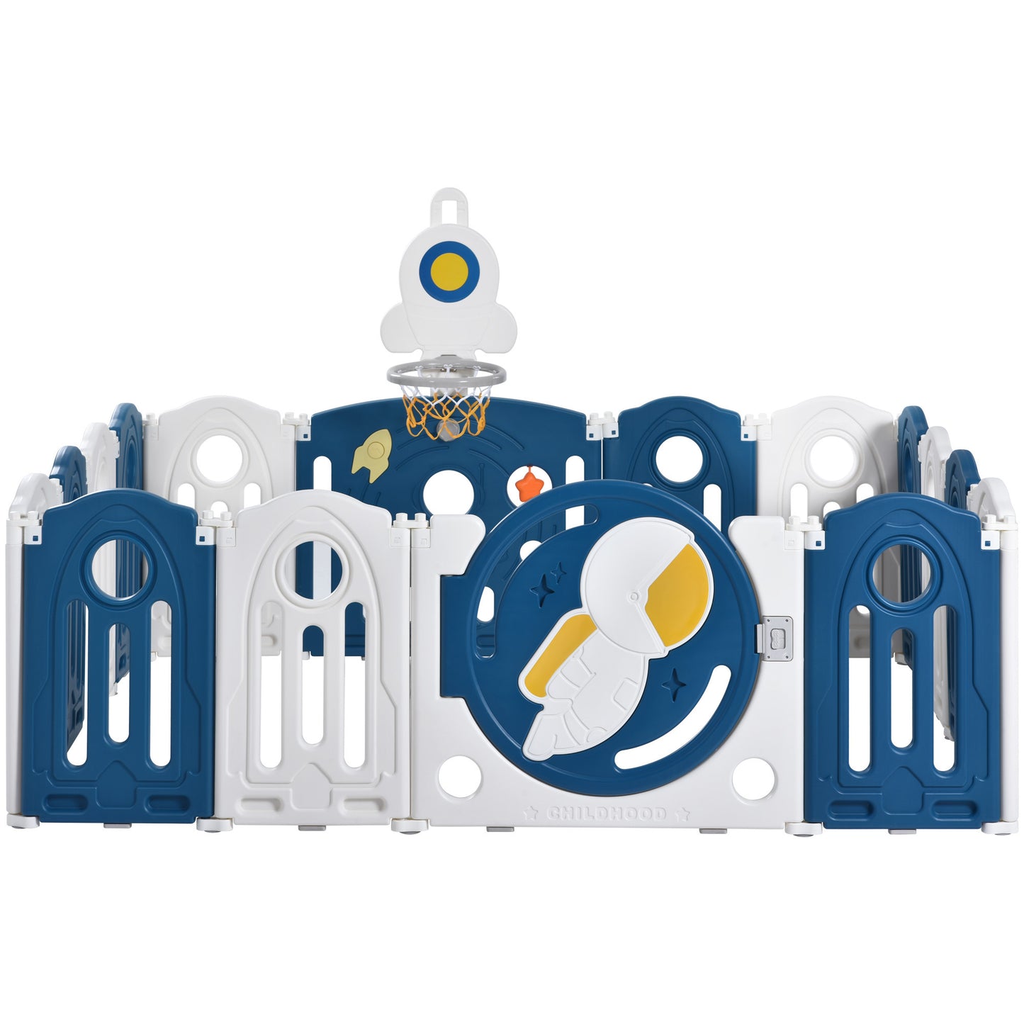 Baby Playpen for Toddler, Astronaut Theme Kids Activity Center with Freestanding Swing Playset, Safety Large Play Yard Home Indoor & Outdoor Safety Gates Foldable Play Pens with Game&Swing for Babies
