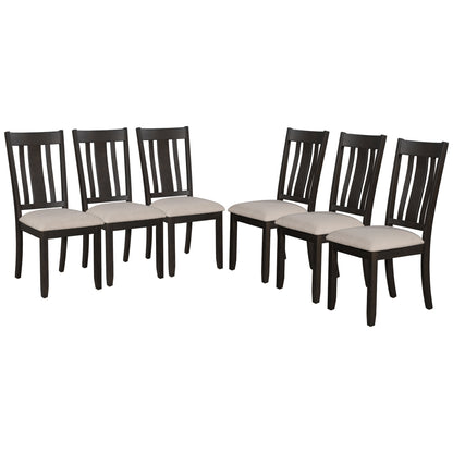 TREXM 7-Piece Dining Room Set - 72" Industrial Style Rectangular Table with Chain Bracket and 6 Dining Chairs (Espresso)