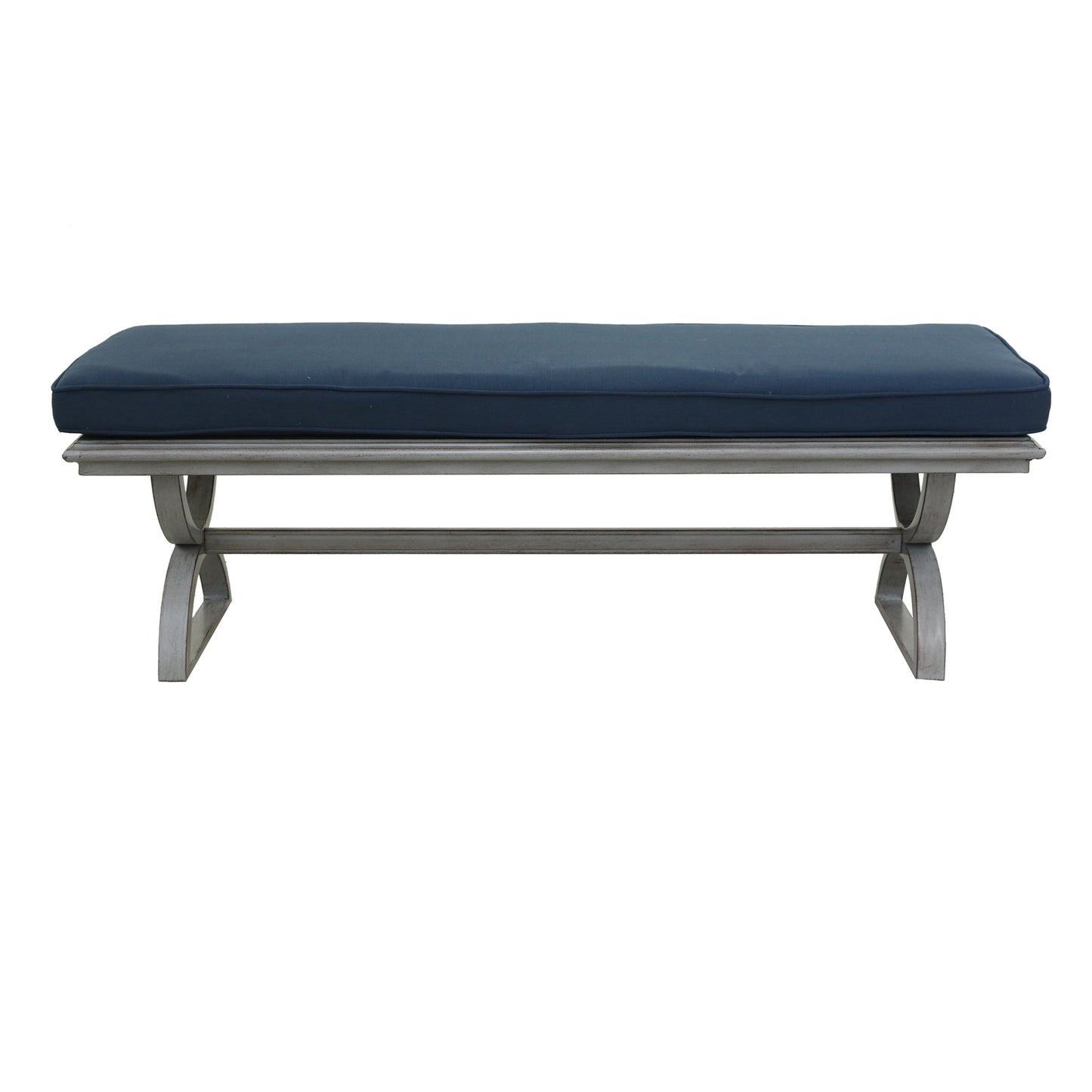 Outdoor Aluminum Bench with Cushion, Denim Blue