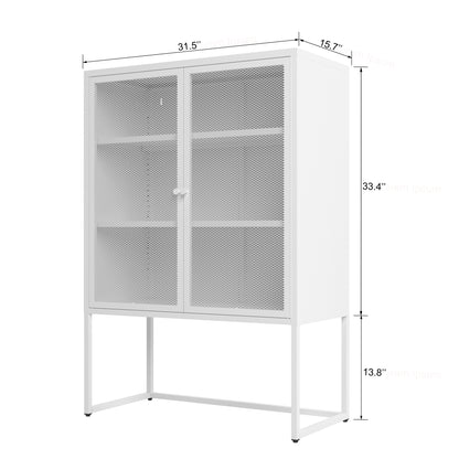 47.2 inches high Metal Storage Cabinet with 2 Mesh Doors, Suitable for Office, Dining Room and Living Room, White