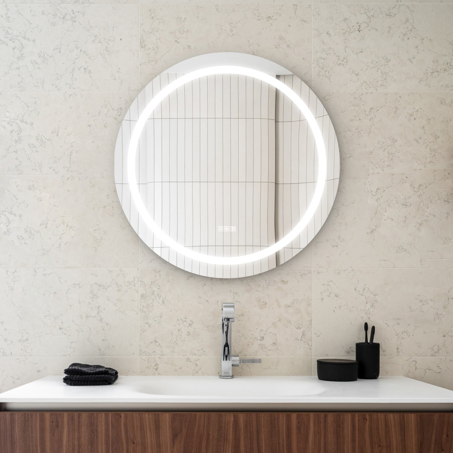 24 Inch LED Round Bathroom Mirror, anti-Fog & Dimming Led Bathroom Vanity Mirror