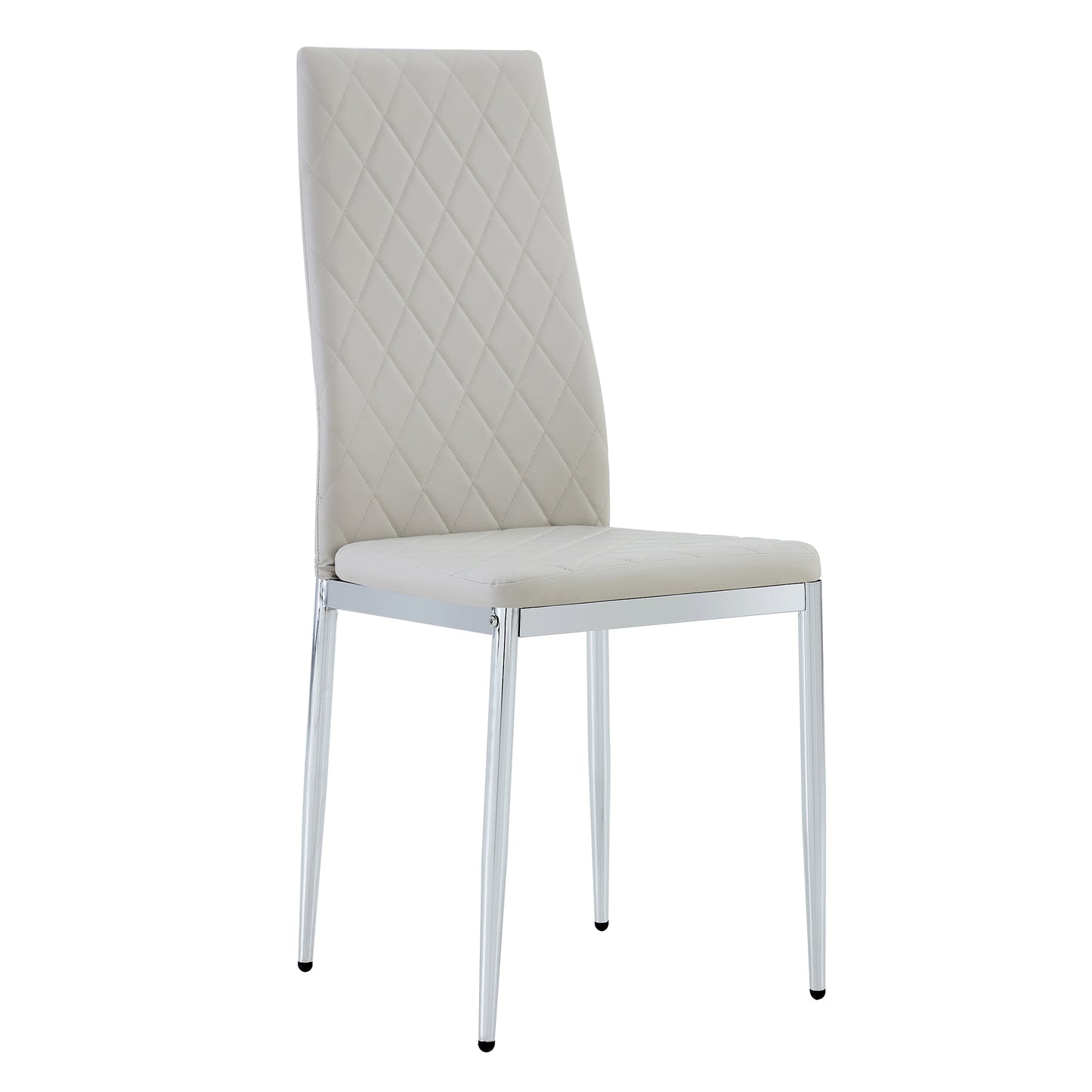 Grid Shaped Armless High Back Dining Chair, 4-piece set, Office Chair. Applicable to DiningRoom, Living Room, Kitchen and Office.Grey Chair and Electroplated Metal Leg