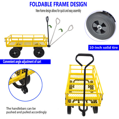 Tools cart Wagon Cart Garden cart trucks make it easier to transport firewood （Yellow colour）