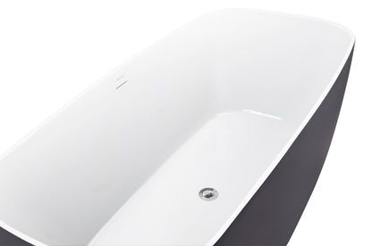 59" 100% Acrylic Freestanding Bathtub，Contemporary Soaking Tub，white inside and gray outside