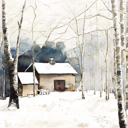 Small winter barn - 08x08 Print on canvas