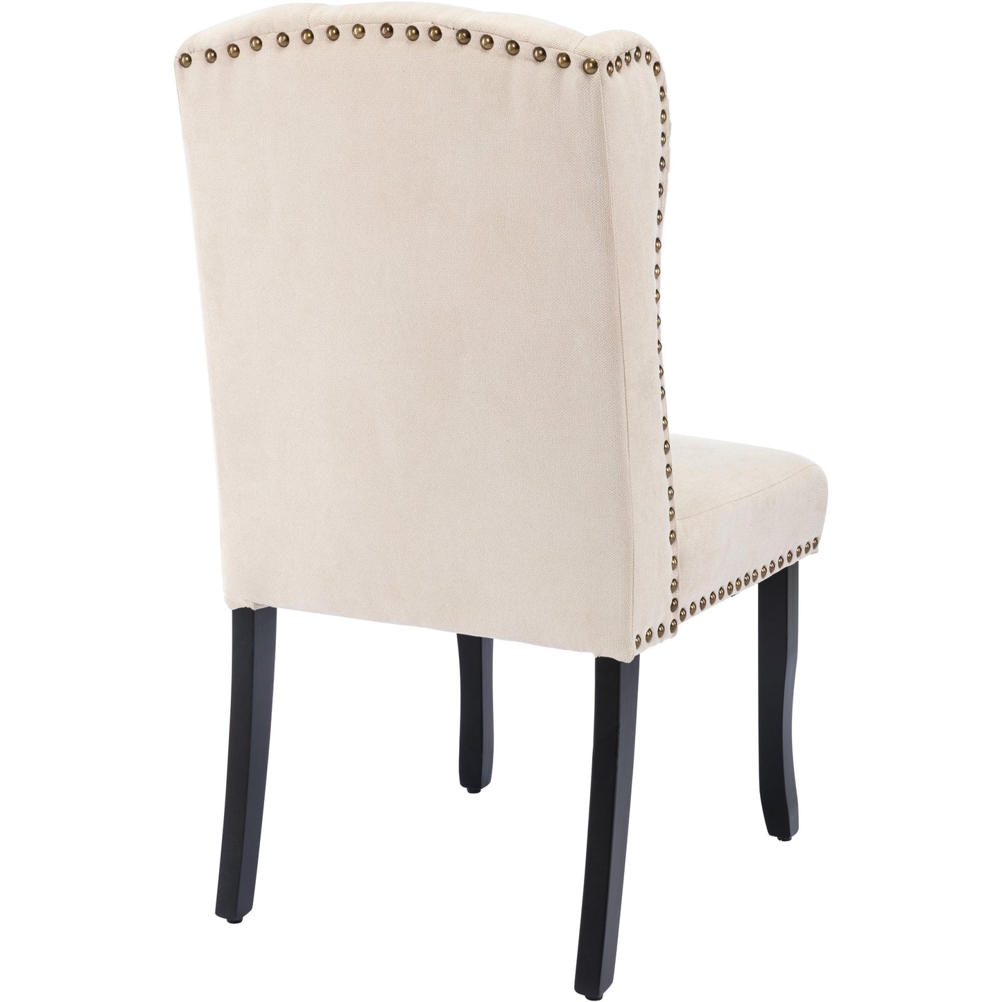 TREXM Cotton Fabric Dining Chairs Set of 2, Upholstered Dining Room Chairs with Solid Wood Legs, Wingback and Button Tufting (Beige)