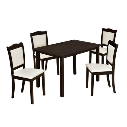 TREXM 5-Piece Wood Dining Table Set Simple Style Kitchen Dining Set Rectangular Table with Upholstered Chairs for Limited Space (Espresso)