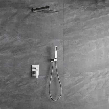 Trustmade Wall Mounted Square Rainfall Pressure Balanced Complteted Shower System with Rough-in Valve, 10 inches Matte Black - 2W02