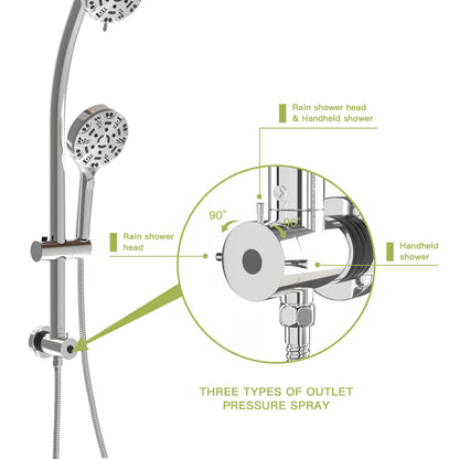 Multi Function Dual Shower Head - Shower System with 4.7" Rain Showerhead, 8-Function Hand Shower, Adjustable Slide Bar,Chrome