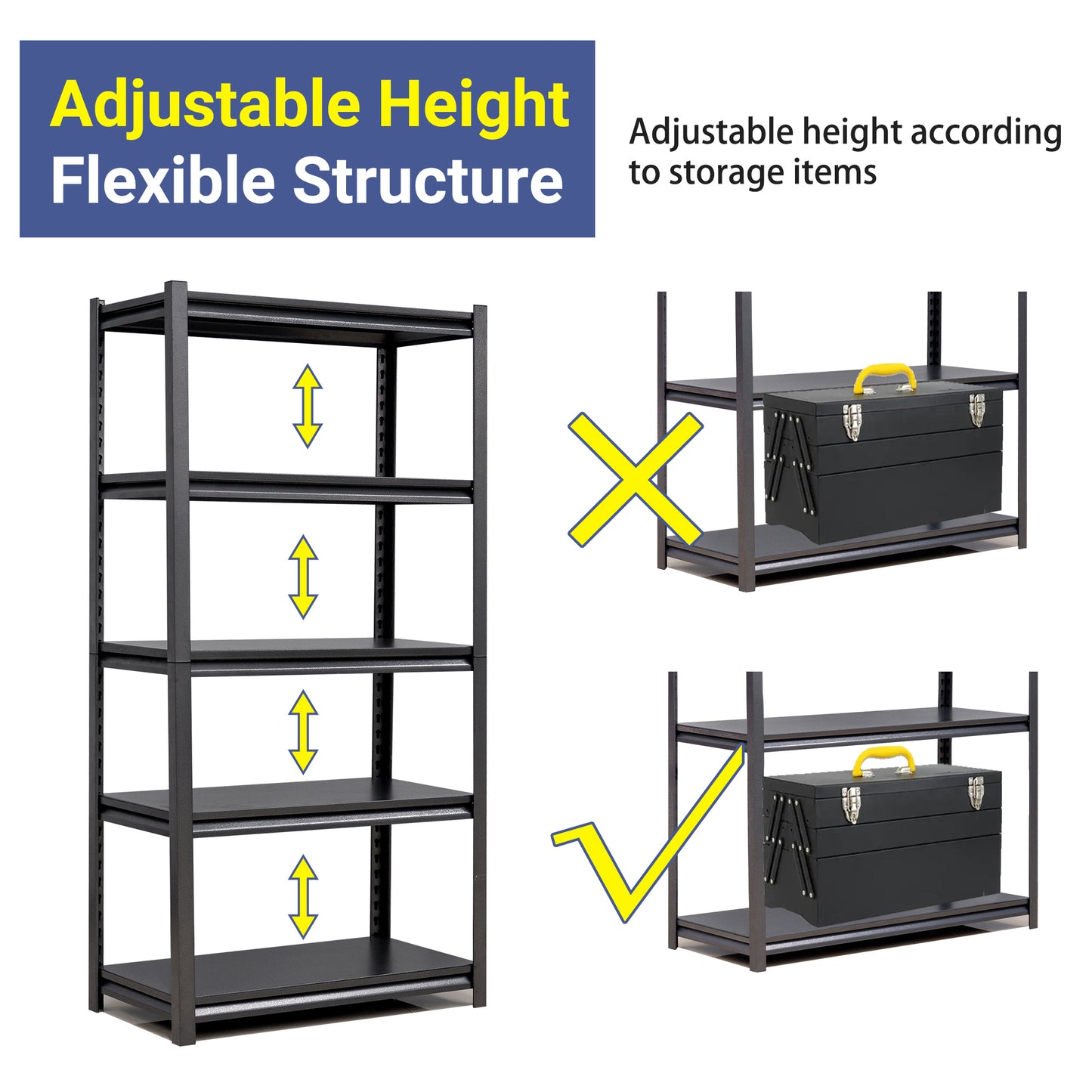 5-Tier Adjustable Metal Shelving Unit, Heavy Duty Shelving Utility Rack for garage Basement Kitchen Pantry Closet  31.5"W x 15.7"D x 63"H